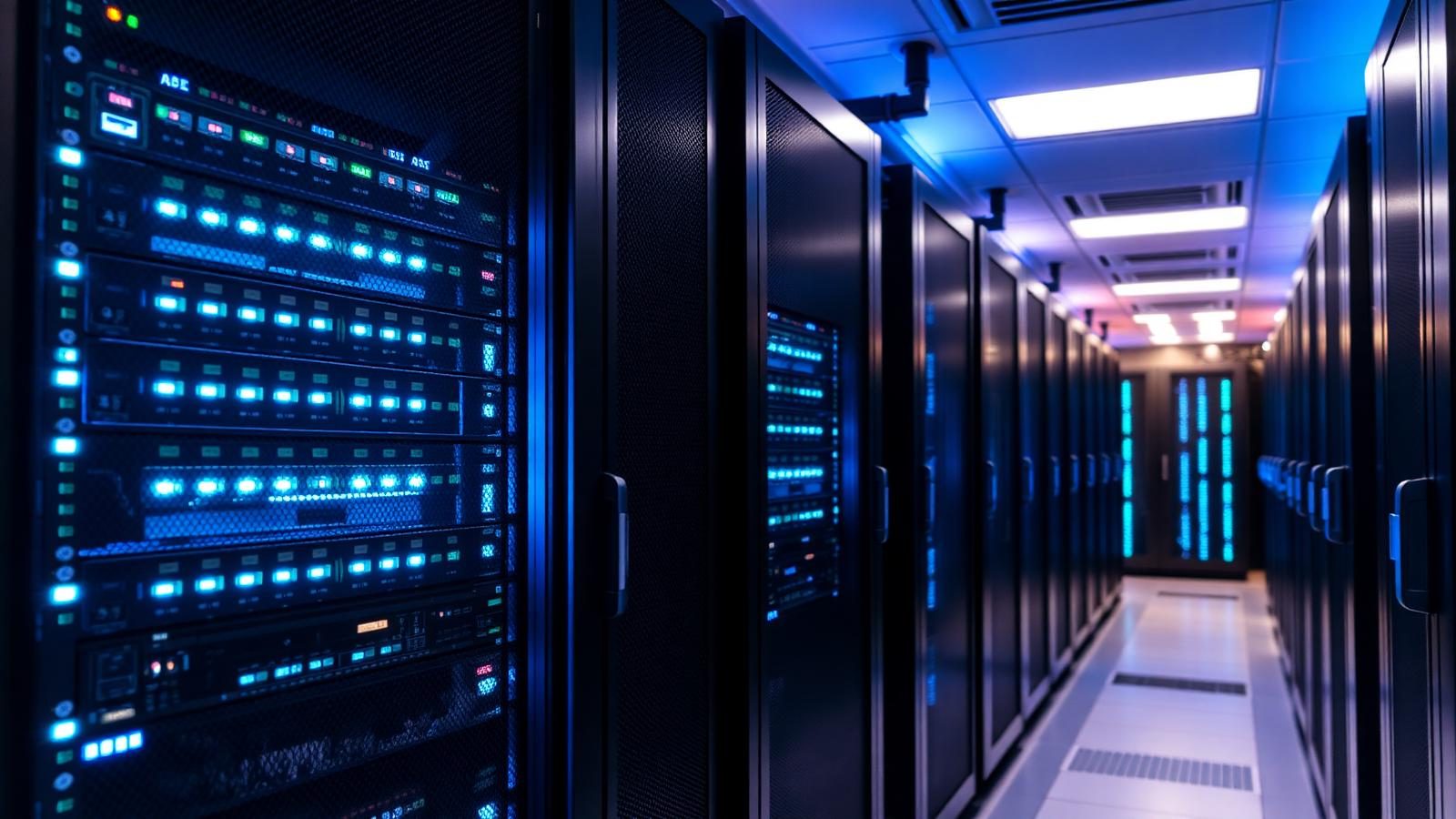 Illuminated data-center server racks with fibre cabling