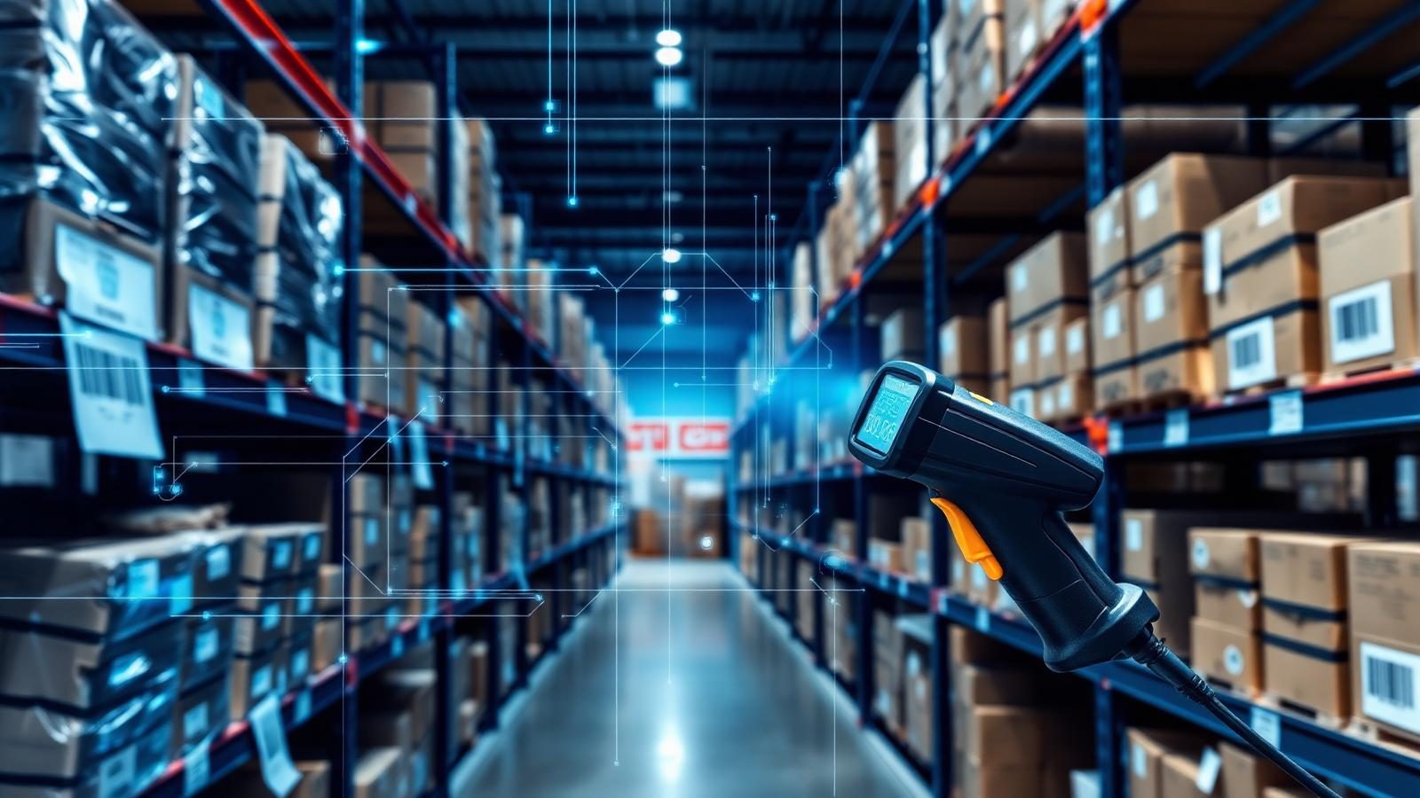 Warehouse worker scanning inventory barcodes with a mobile device