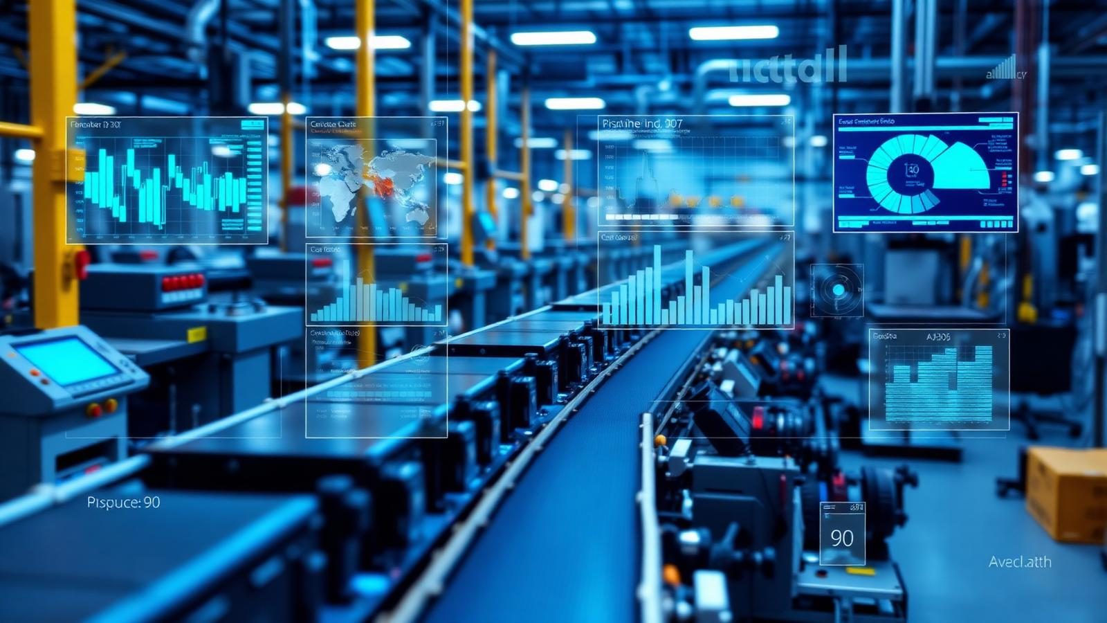 Production planner reviewing a work-order dashboard on a factory floor