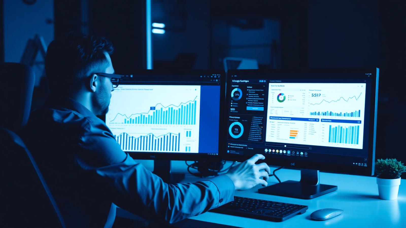 SEO specialist analysing search rankings and keyword performance charts